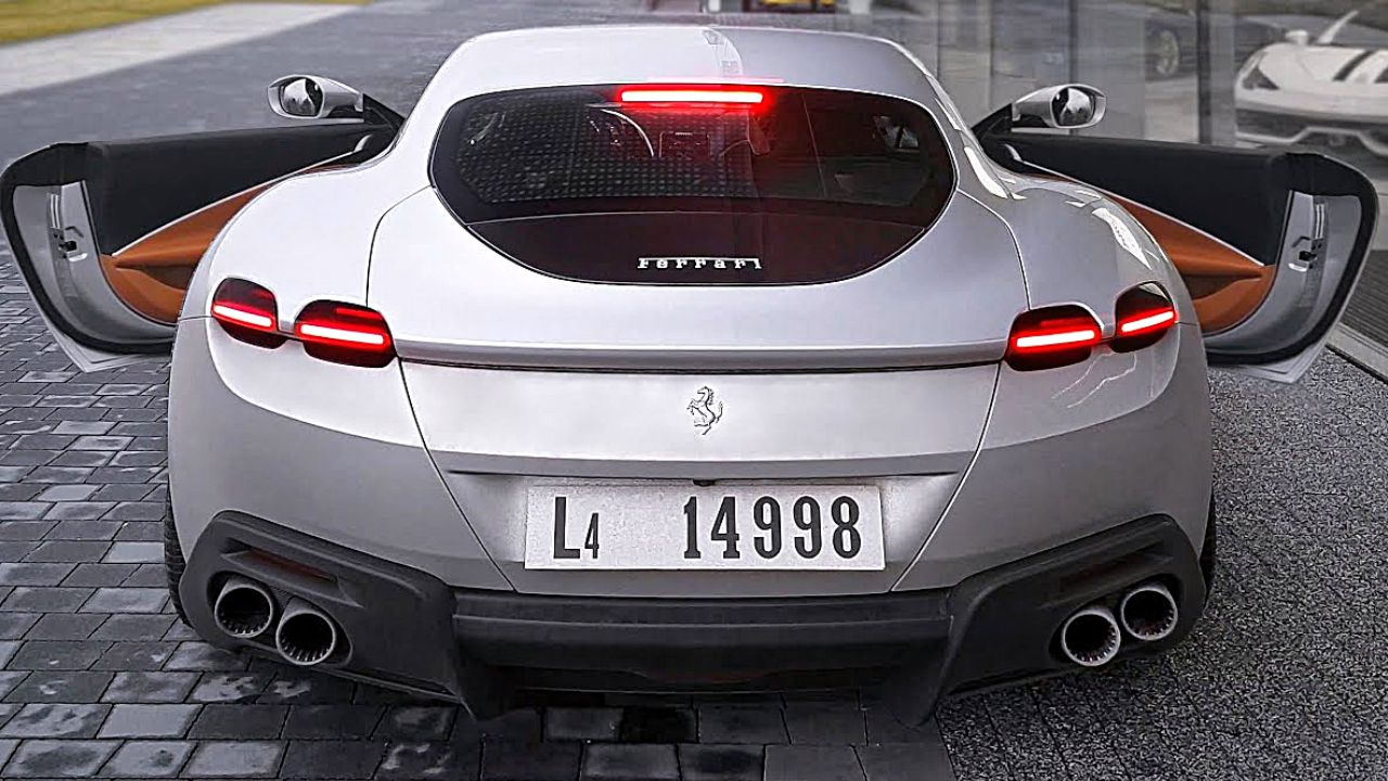 Cette Ferrari Roma est dotée d&rsquo;un incroyable moteur de 620 chevaux qui produit un puissant rugissement émanant de son échappement., Africars24